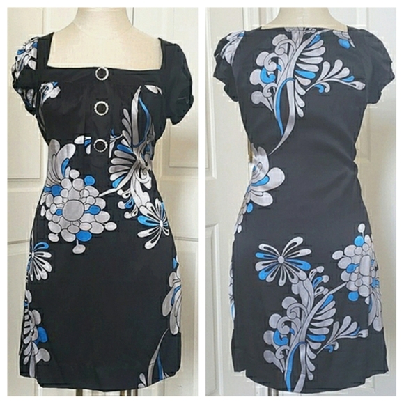 Vintage Anthropologie HYPE Silk Shift Dress Black Gray Blue Mod Paisley - Picture 1 of 17